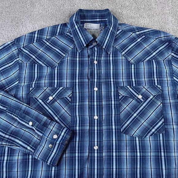 Panhandle Shirt Mens Medium Blue Plaid Western Pearl Snap Cowboy Rough Stock - Picture 1 of 12